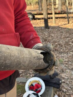 Damaged sewer pipe closeup